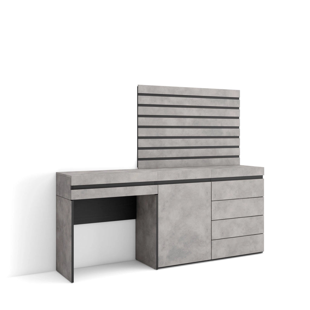 Tavolo da toeletta, 177x35x145cm, Con cassetto, Cassettiera, Pannelli Decorativi, grigio cemento RF3471