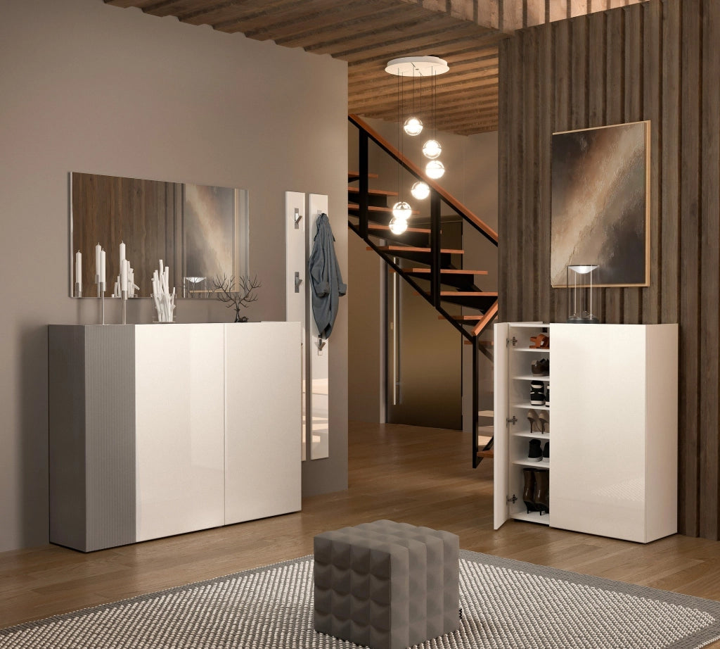 Mobile Portascarpe Caresan, Scarpiera 20 Paia Made in Italy, 87x34x115h cm Bianco Lucido