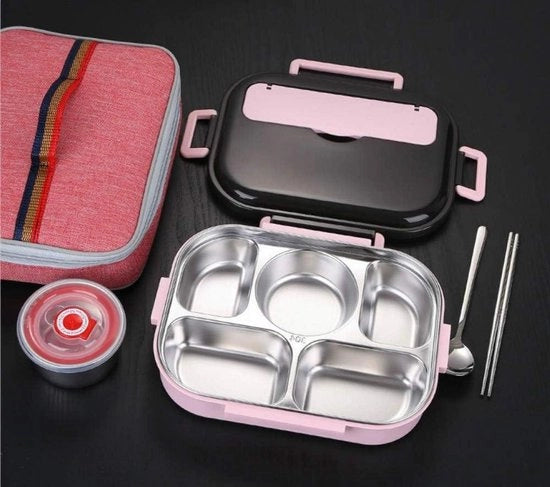 Bento Box con Isolamento Termico Portatile Aparte con Cinque Reticoli e Ciotola per Zuppe Grande Capacità - per Studenti e Lavoratori di Ufficio