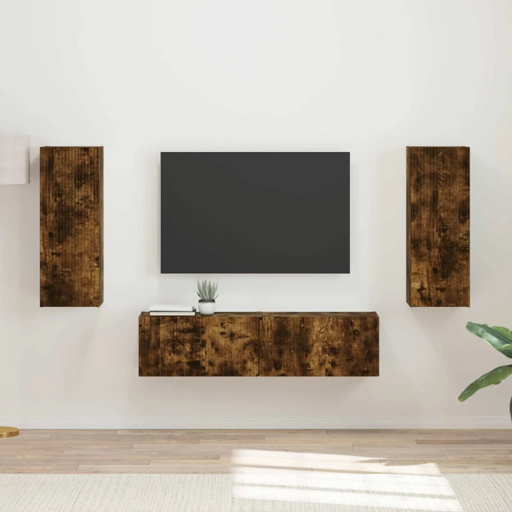 Set mobile TV 2 pz-Credenza per TV Rovere fum¨¦ Legno multistrato 213048
