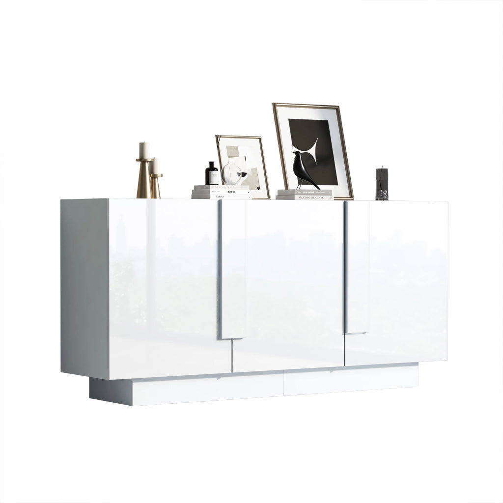 Credenza con 3 ante e 6 vani; ripiani regolabili - per soggiorno e sala da pranzo - 160×35×60 cm - bianco