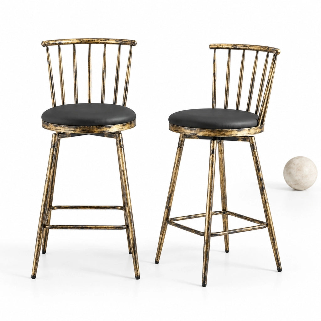 Sgabello da bar Windsor in metallo nero e marrone