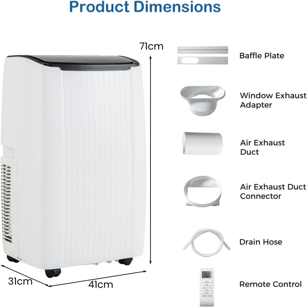 Condizionatore Portatile 14000BTU, Climatizzatore 4 in 1 Raffreddamento & Deumidificazione & Ventilatore & Riscaldamento, 3 Modalità di Controllo, Timer 0-24H Risparmio Energetico (14000BTU)