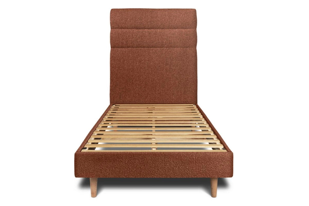Letto 90x200 cm con testiera in linea - tessuto bouclé