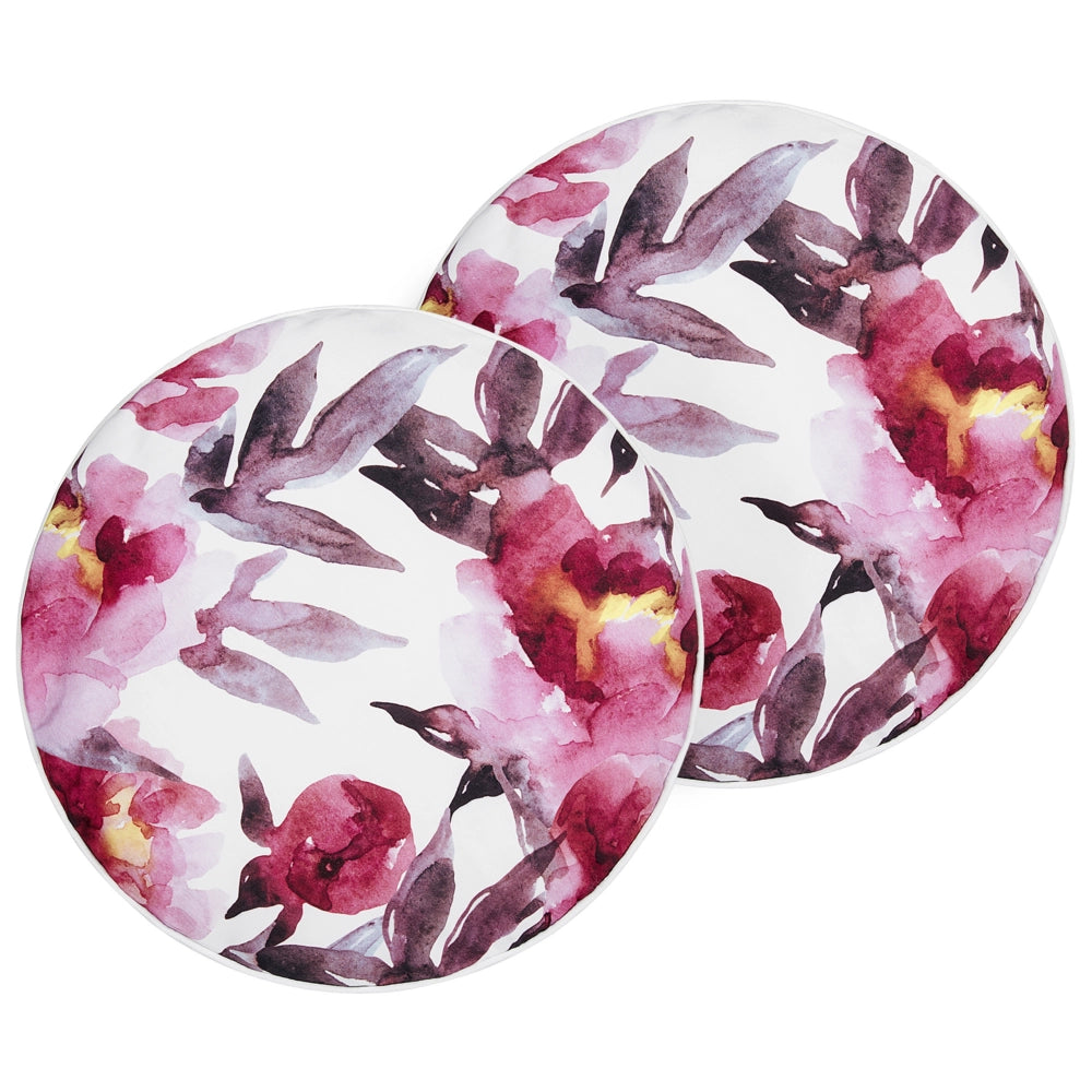 Set di 2 cuscini da giardino in poliestere bianco e rosa con motivo floreale 40 cm Rotondi Moderno per esterni Resistente all'acqua