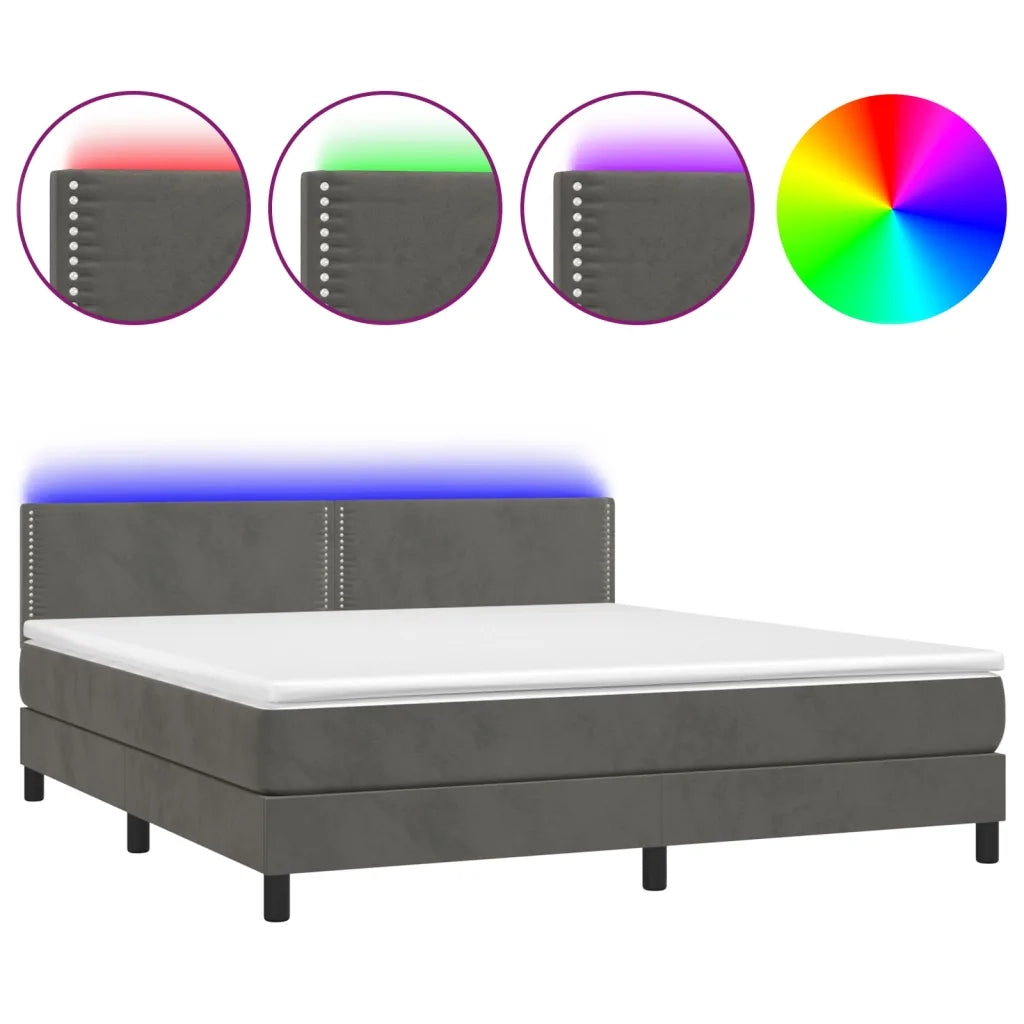 Letto a Molle con Materasso e LED Grigio Scuro 160x200 cm 3134352