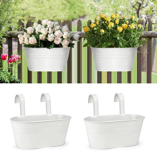Set di vasi da fiore appesi in metallo - Lotto da 2 - Grande vaso da fiore appeso per balcone, giardino e interni - con grappoli rimovibili