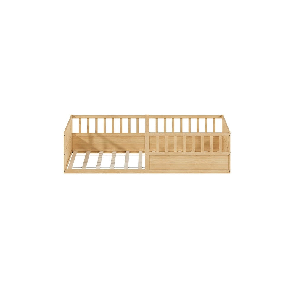 Letto Montessori Singolo in Legno di Pino ¨C MINIMAL ¨C 90x200, con Rete a Doghe e Sponda