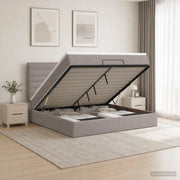 Letto ottomano con materasso Tortora 140 x 190 cm Tessuto 3457408