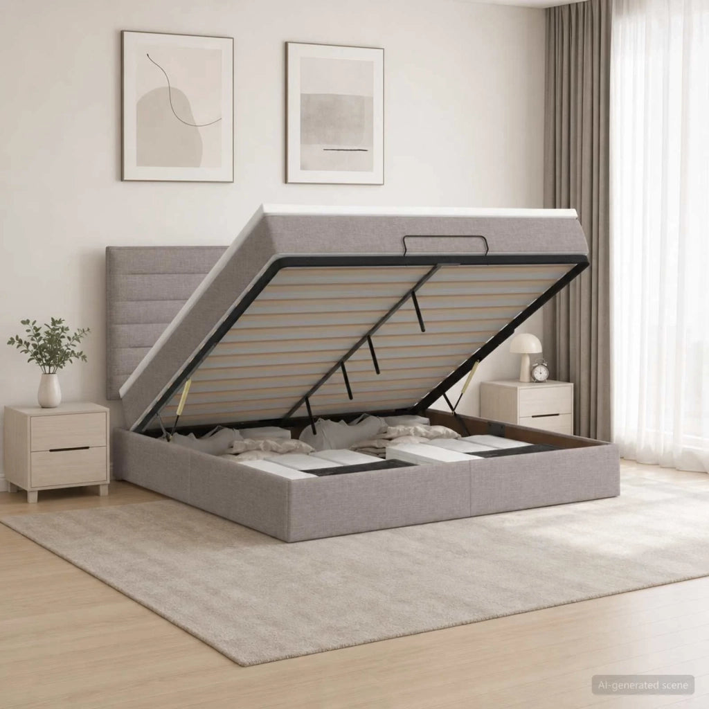Letto ottomano con materasso Tortora 140 x 190 cm Tessuto 3457408
