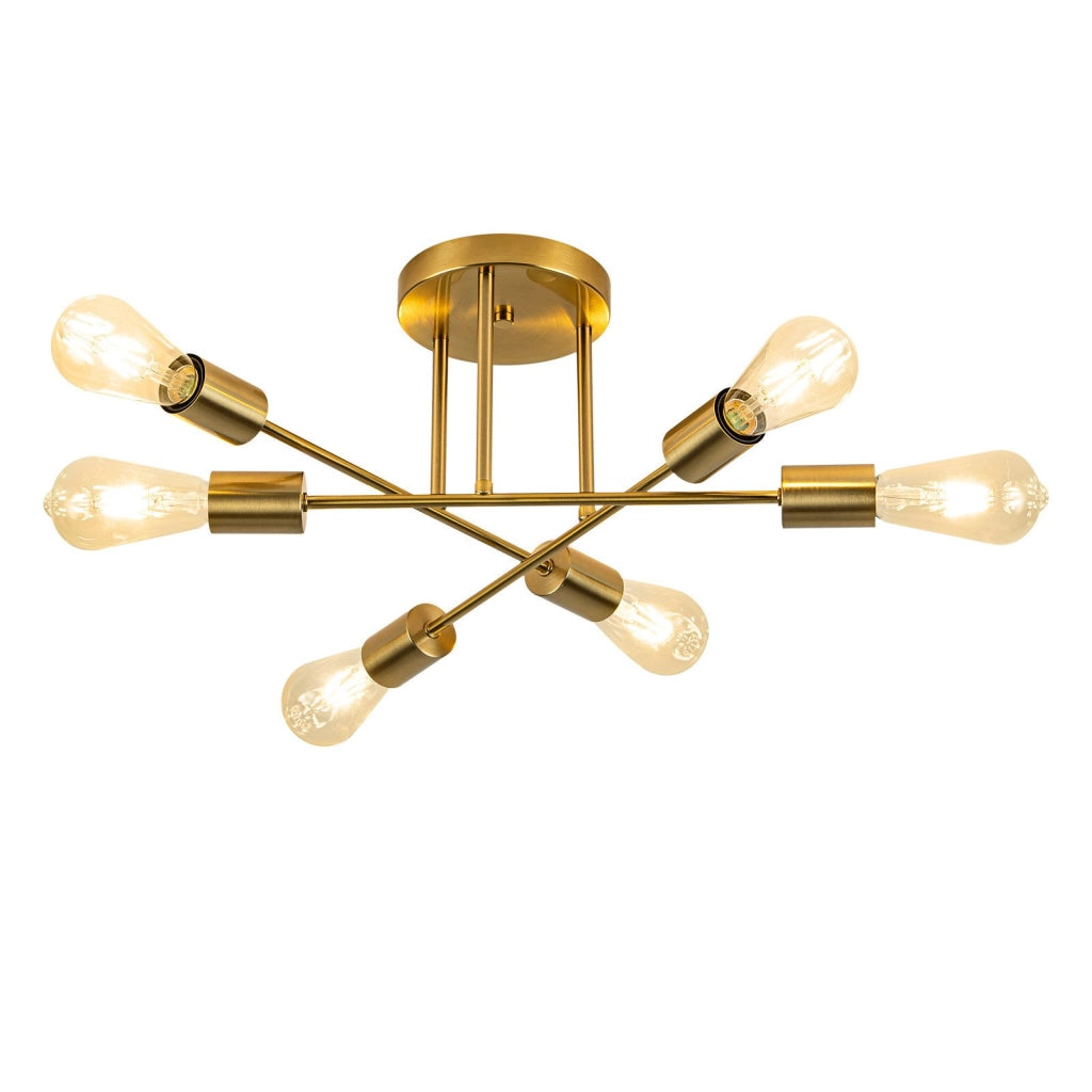 ZMH Lampada da soffitto vintage dorata 6 fiamme E27 per soggiorno