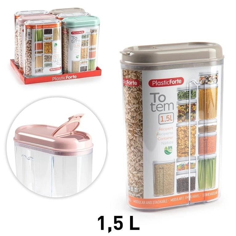 1 Pezzo Barattolo Recipiente Totem da Cucina in Plastica 1,5 Litri 3 Colori