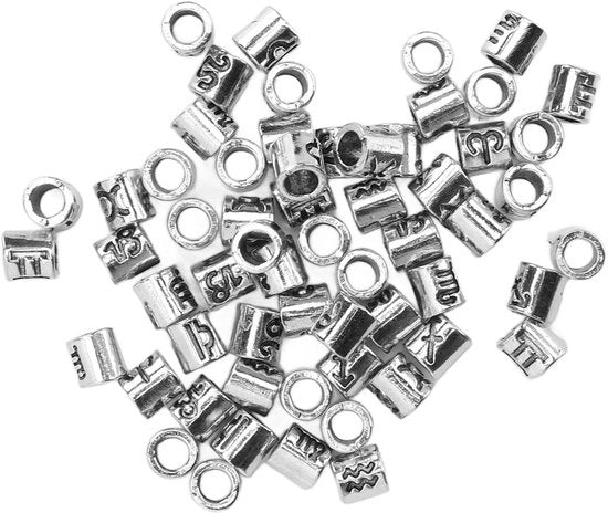 Accessori per bracciali - Spacer Beads - 60 pezzi - Argento antico perle - 12 simboli stellari - Accessori per collane - Assortimento di perle in filigrana