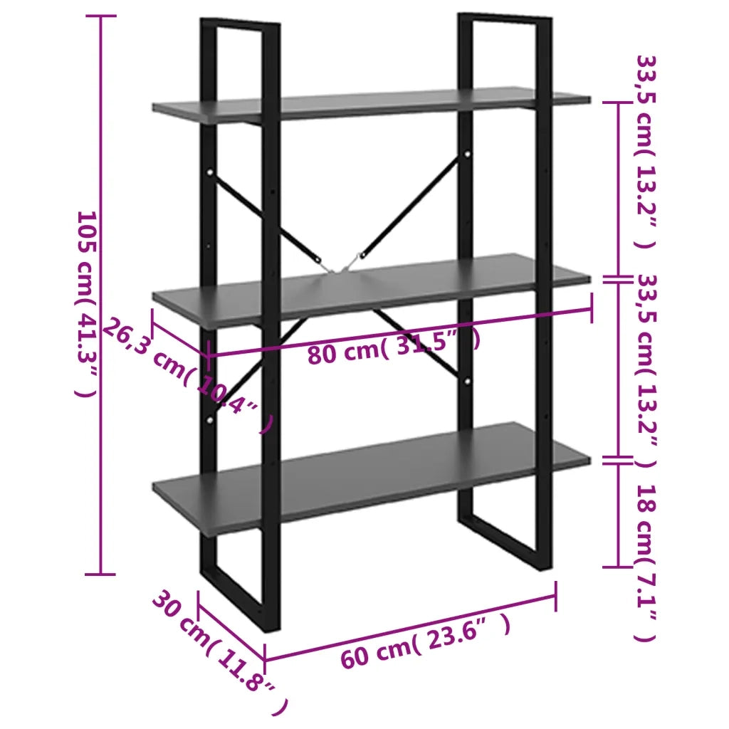Libreria-Scaffale per Libri-Mobile di Stoccaggio Grigia 80x30x105 cm in Legno Multistrato