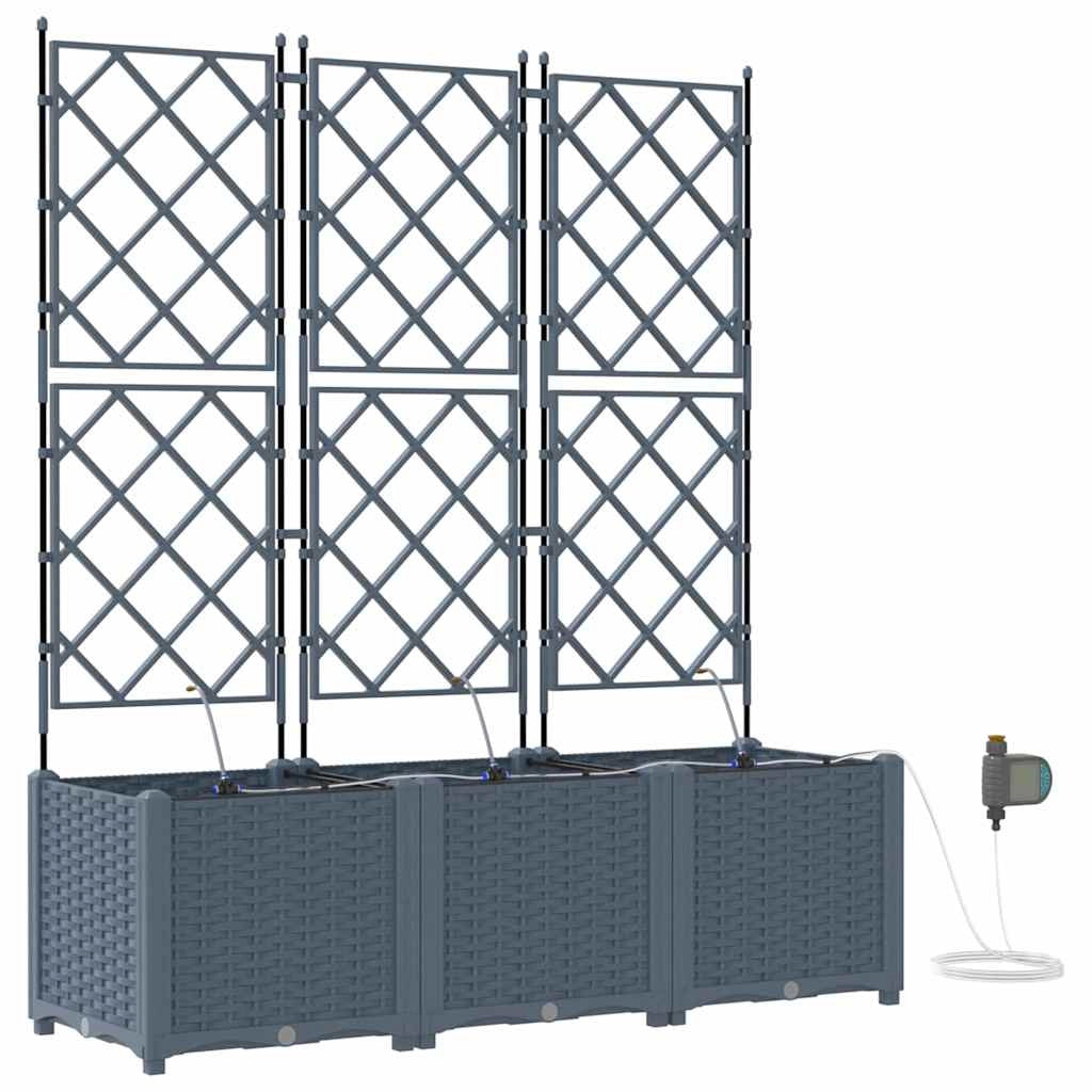 Set di 3 fioriere da giardino moderne con sistema di irrigazione 120 x 40 x 142 cm acciaio grigio chiaro 02_0058597