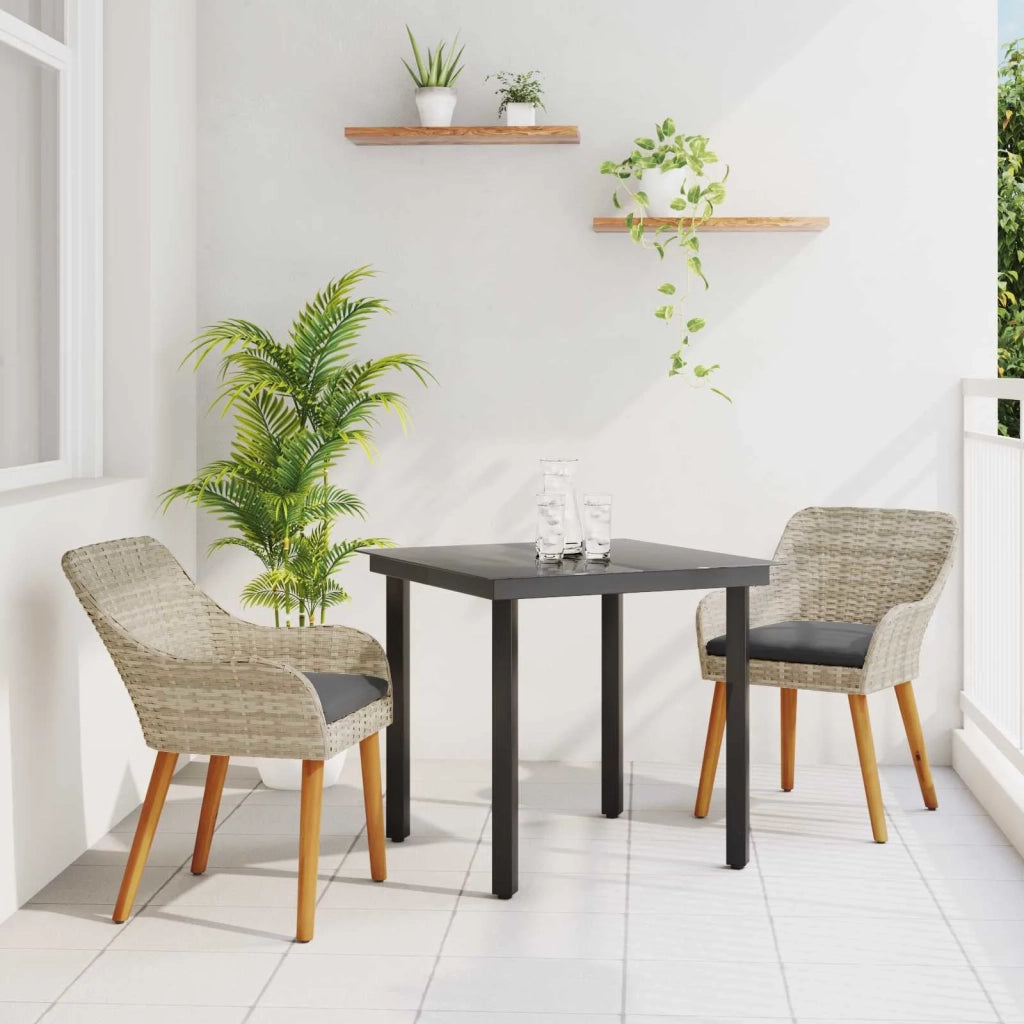 Set da Pranzo per Giardino 3 pcs Grigio chiaro polyrattan