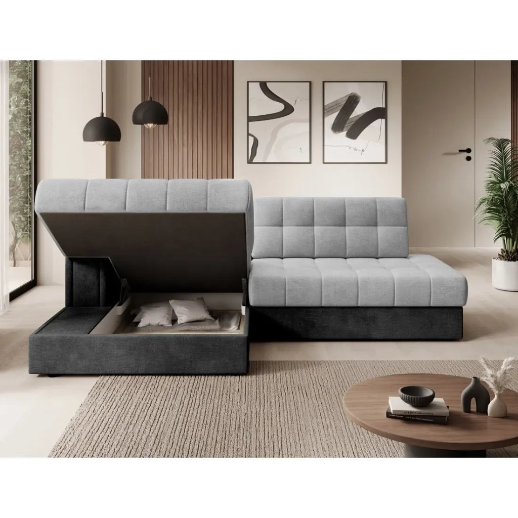 Divano angolare convertibile CUBITO grigio e nero 240 cm con vano contenitore