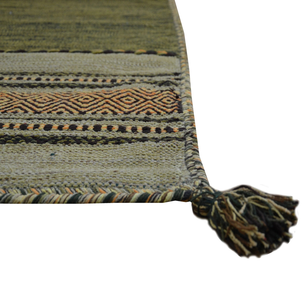 Tappeto ANTIQUE KILIM VERDE cm.160x230 tessuto a mano in cotone e ciniglia