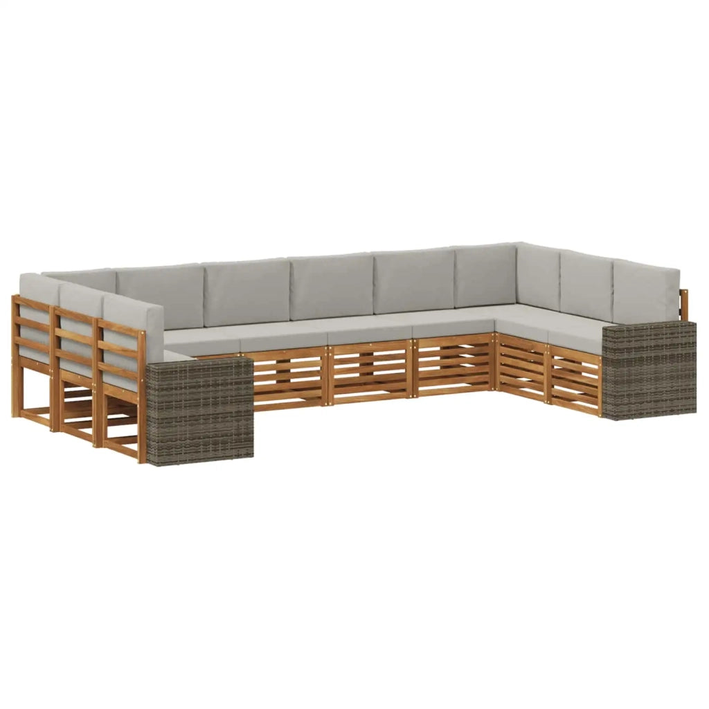 Set di divani da esterno 10 pz Naturale e Grigio Chiaro 3384907