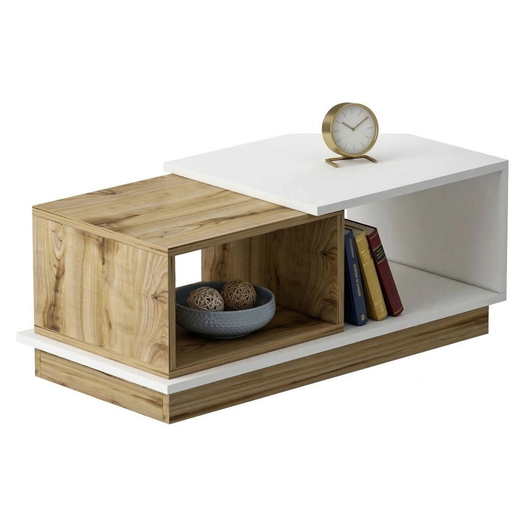 Ruino, Tavolino da Salotto 2 Vani, 90x45x36h cm Marrone Rovere Nodi