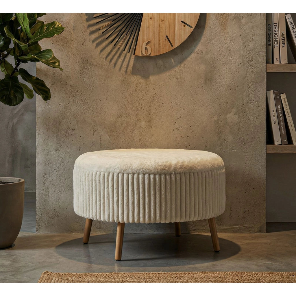 Pouf Goteborg rotondo in tessuto bianco