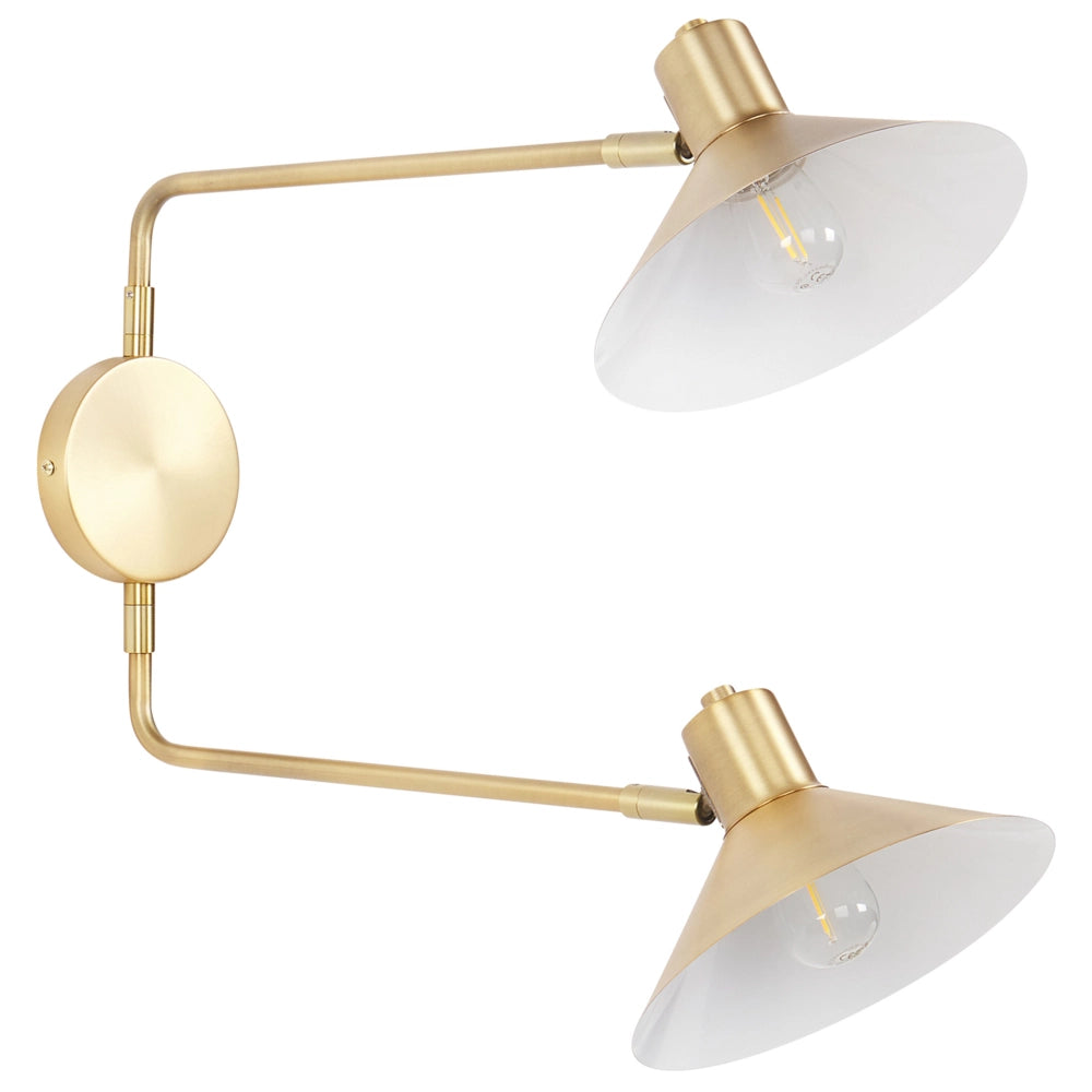 Lampada da parete in acciaio dorato a 2 luci con paralumi a tamburo regolabili con elementi dorati Soggiorno moderno industriale Camera da letto