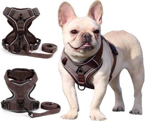 Gordino di sicurezza per passeggiate in mesh, senza tirare, per cani piccoli e medi, regolabile, riflettente, leggero e impermeabile (marrone, S)