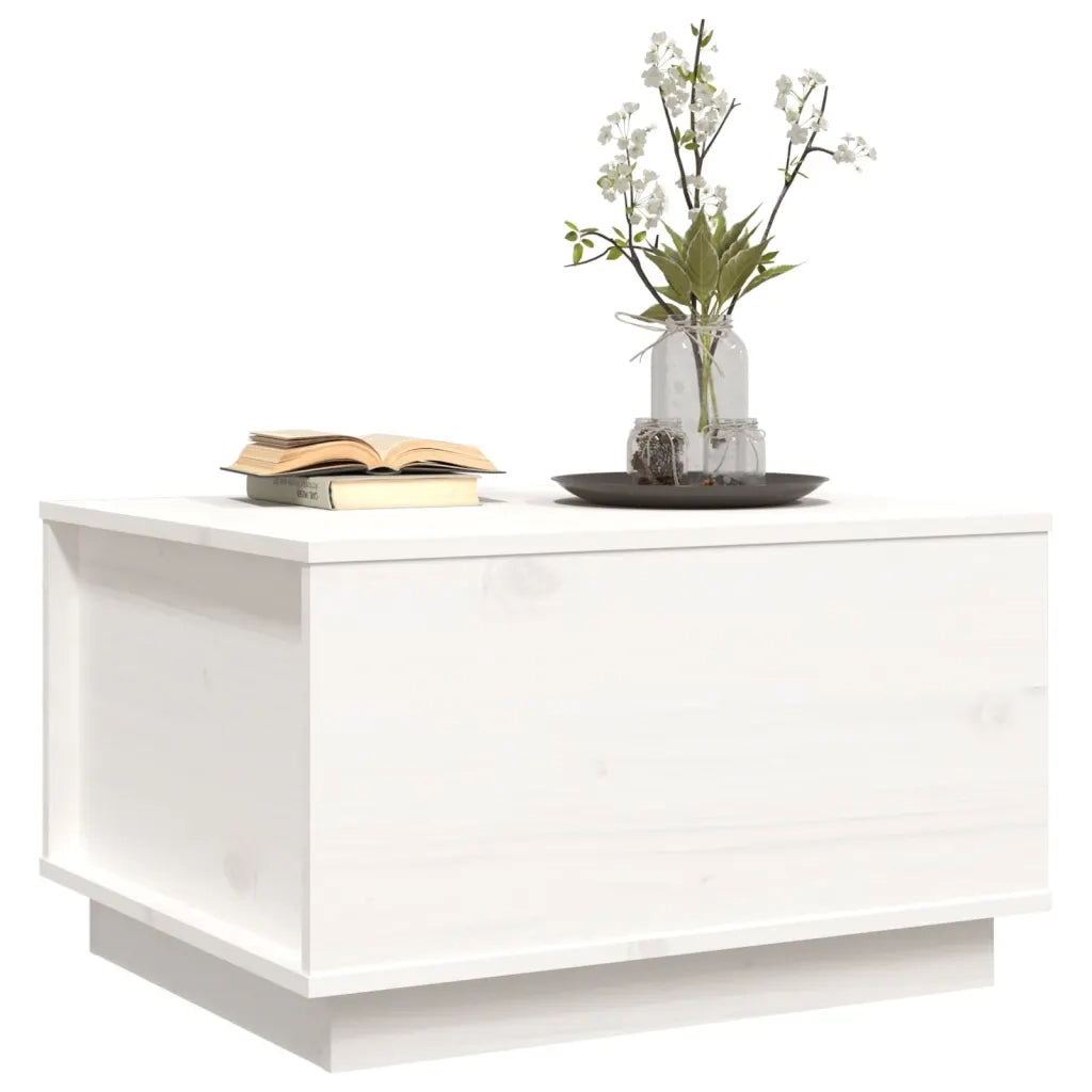 Tavolino da Salotto Bianco 60x50x35 cm Legno Massello di Pino 813416