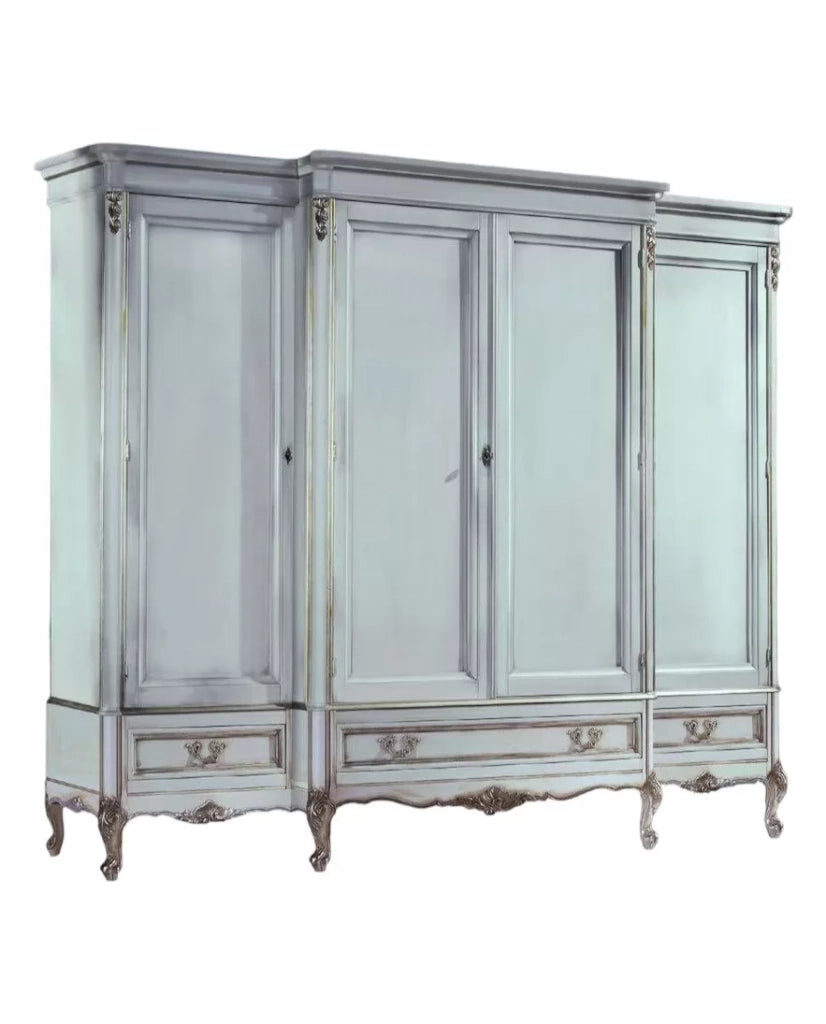 Armadio 4 porte classico legno shabby bianco argento 252x60x242 - Mobili 2G