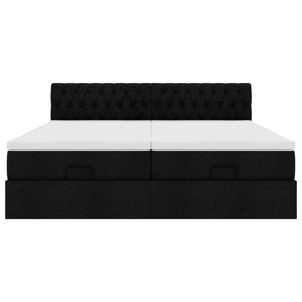 Struttura Letto Pouf con Materassi Nero 160x200 cm in Tessuto 3312010