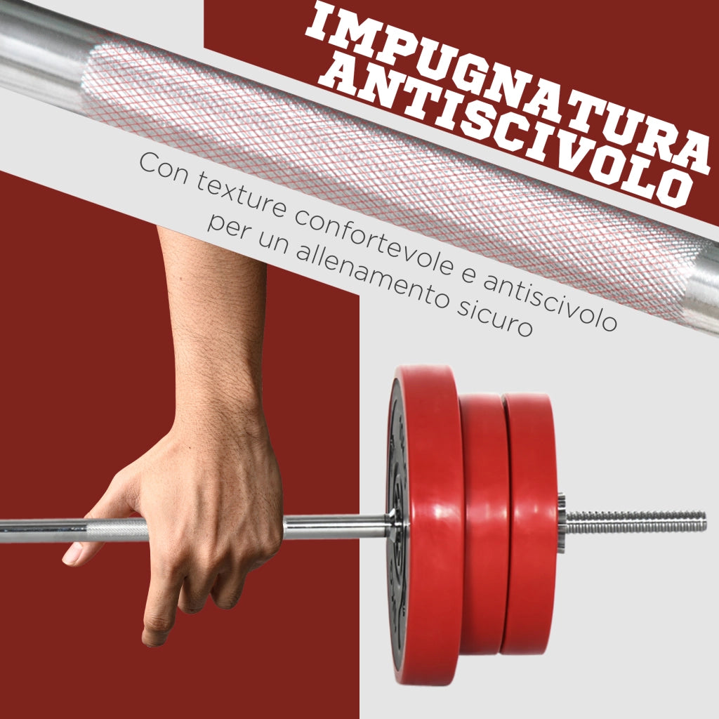 Set Bilanciere Dischi 65kg ¨C zephmum ¨C Metallo Sabbia Ferro Gomma Rosso