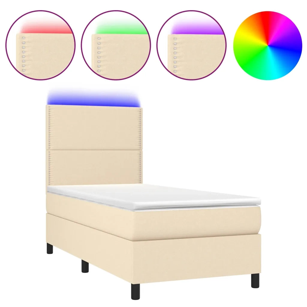Letto a Molle con Materasso e LED Crema 90x190 cm in Tessuto cod mxl 58640