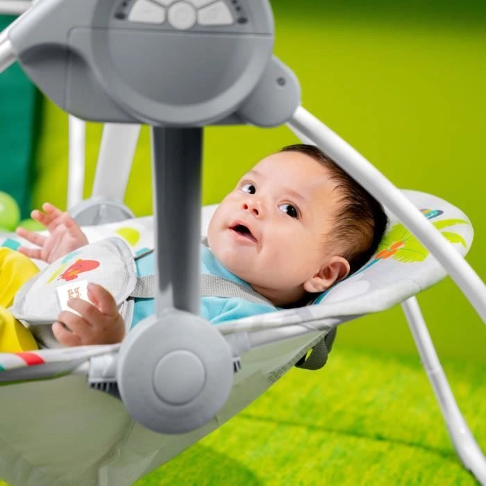 INIZI BRILLANTI Altalena portatile Playful Paradise, compatta e automatica con musica, dalla nascita
