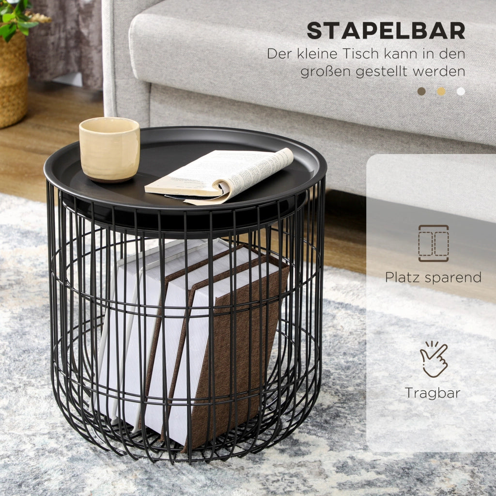 Tavolo da pranzo - set 2 tavolini - stile scandinavo - con vano - acciaio nero - per soggiorno moderno