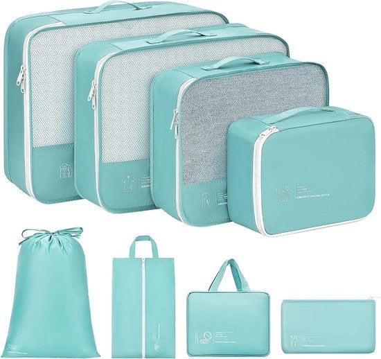 Set di Organizzazione per Valigia, Cubi di Packed per Abbigliamento, Borse per Valigia, Borsa per Abbigliamento impermeabile con Tasca per Cosmetici, Sacchetto per Scarpe (8, Blu)