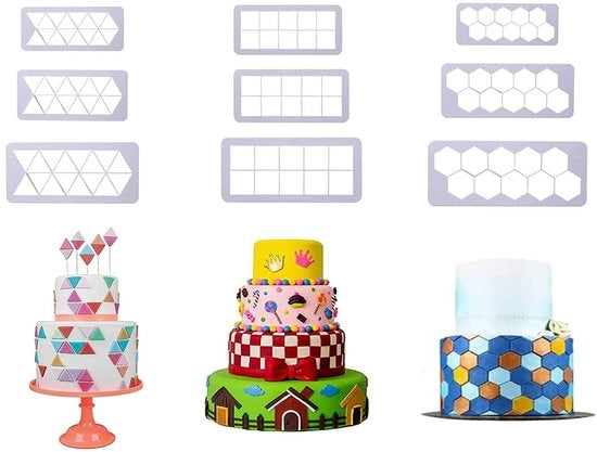 Set di stampi per dolci a forma geometrica 9 pezzi, con forme triangolari, quadrata e esagona