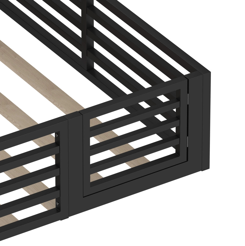 Letto 140x200 cm con LED; sponde e vani portaoggetti in MDF e metallo nero