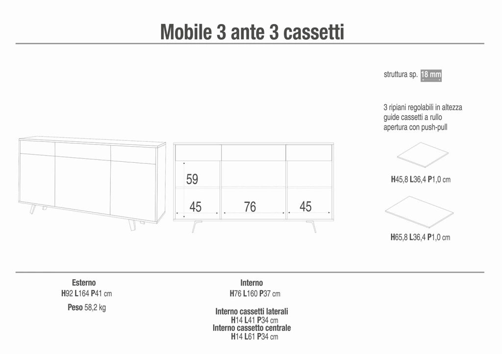Mobile Soggiorno Madia 3 Ante 3 Cassetti 164x41x92 cm Ossido Bianco e Ruggine