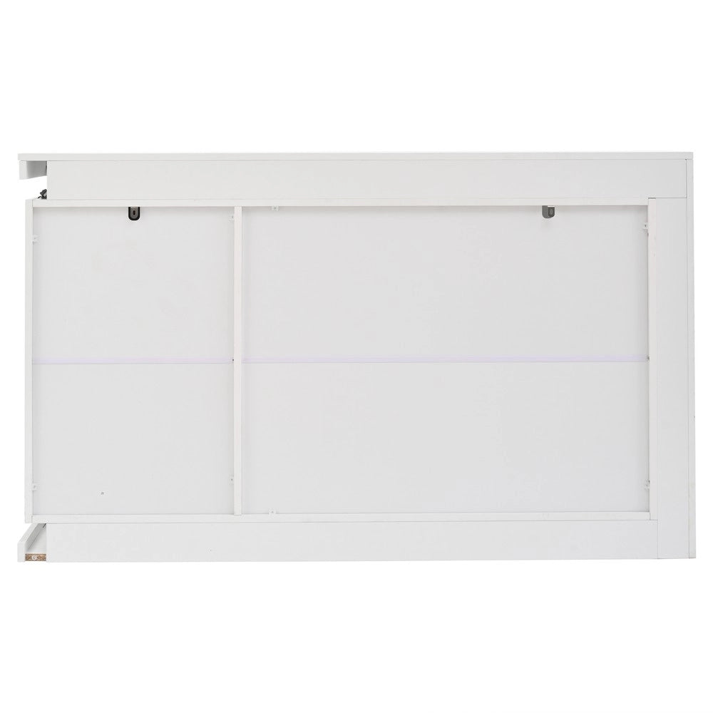 Credenza con LED ¨C MINIMAL ¨C Bianco Lucido, Ante in Vetro Temperato, 140x40x84
