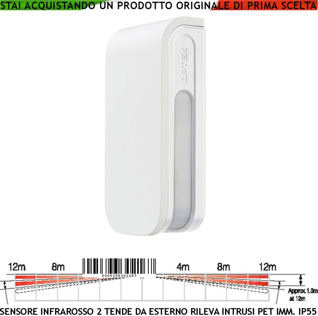 Rilevatore di Movimento Doppia Tenda Antifurto Esterno 4 PIR Portata 12+12 Metri Lineari Regolabile Via Filo Relè Allarme Protezione in linea Finestre Porticati Alimentazione 12 V Assorbimento 34 mA
