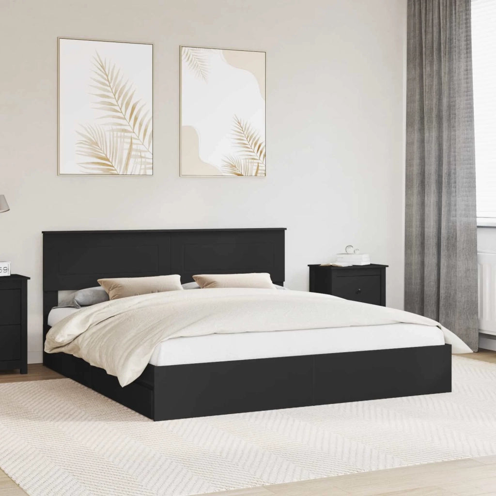 Letto con Contenitore Nero 200 x 200 cm Legno multistrato 3408425