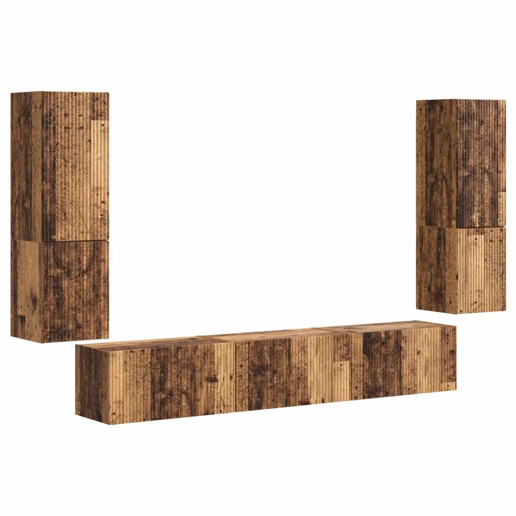 Set mobile TV 4 pz-Credenza per TV Legno vecchio Legno multistrato 531466