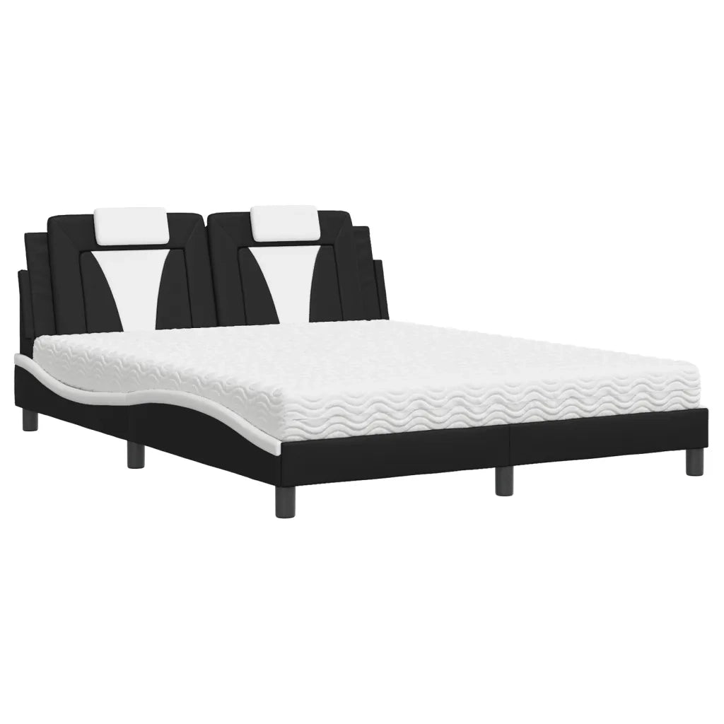 Letto Viana con Materasso Nero e Bianco 160x200cm Similpelle