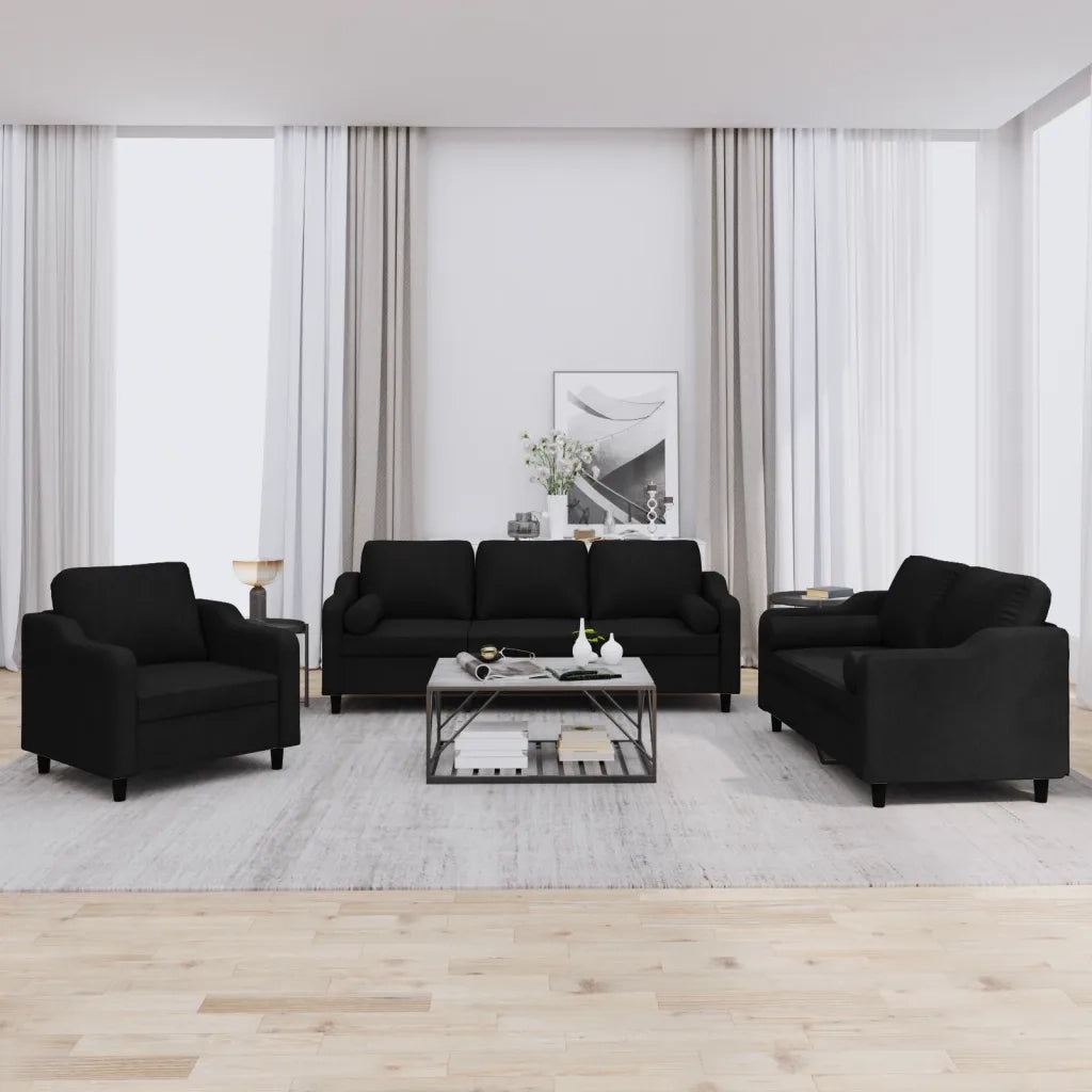 Set Divani 3 pz con Cuscini Nero in Tessuto 3201790