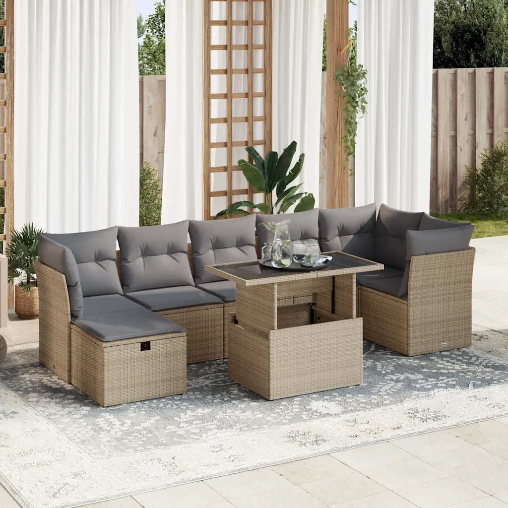 Set Divano da Giardino 8 pz con Cuscini Beige in Polyrattan 3327789