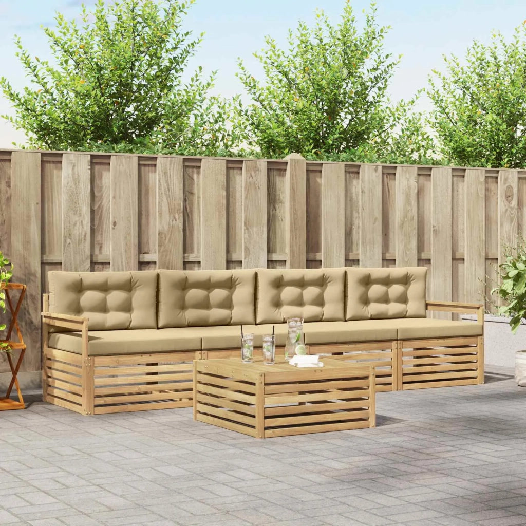 Set di divani da esterno con cuscino 5 pcs Bianco e Beige 3389993