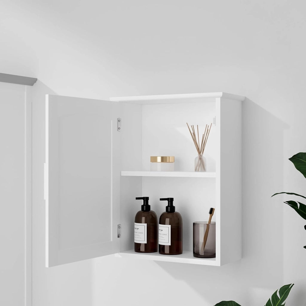 Pensile bagno sospeso, armadietto a muro con ripiano regolabile, MDF E1, bianco, 40x51x17cm, spazio ridotto, impermeabile, facile da montare, per bagno, cucina, ripostiglio