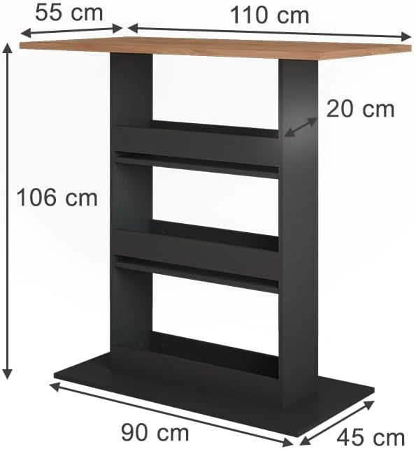 Tavolo da bar Repose, Quercia dorata/antracite, 110 x 55 cm, con scaffale aperto per riporre utensili da cucina