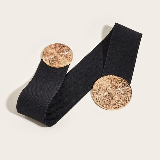 Cintura elastica ampia per donne con doppie O-righe, cintura elastica vintage, cintura sottile per abiti da sera