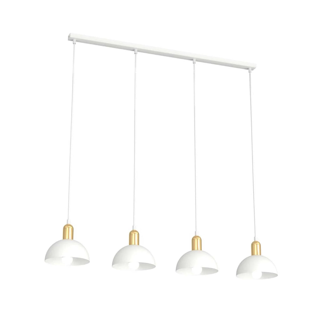 Lampadario 4 Luci Idunn In Acciaio Bianco E Oro Diffusori A Cupola